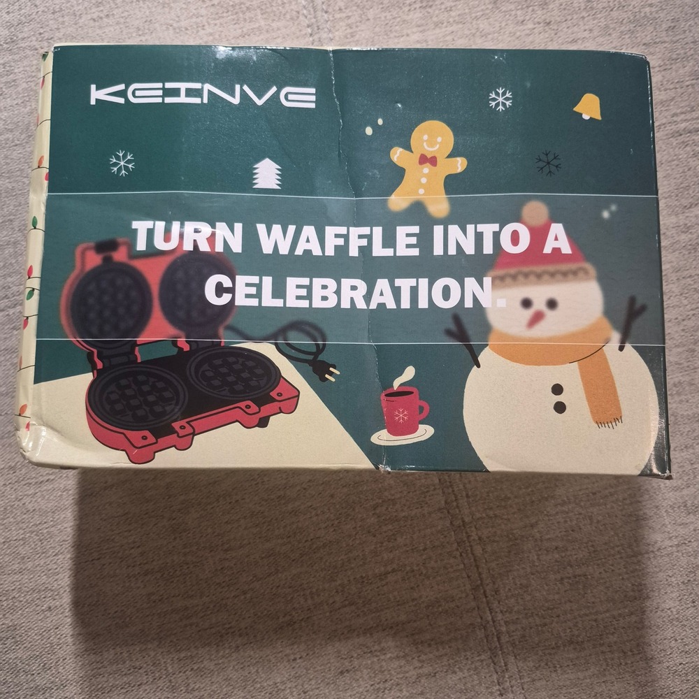 Keinve Holiday Mini Waffle Maker Red Interchangeable Plates Christmas Halloween